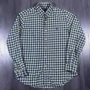 Polo Ralph Lauren Shirt Men Large Blue Yellow Pony Tartan Plaid Preppy Blue Pony